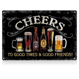 Metal Signs Vintage Bar Sign, Cheers To Good Times and Good Friends, Home Bar Accessories for Home Pub, Outdoor Bar, Man Cave, Pub Wall Decoration, 8x12inch