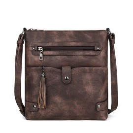 FADEON Crossbody Purses for Women, Designer Multi Pockets Shoulder Handbag Cross Body Bag Travel Purses with Tassel Coffee