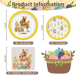 ECOHOLA Happy Easter Party Supplies 150 Count Disposable Tableware Set 9" Paper Dinner Plates 7" Paper Dessert Plates and Napkins for Egg Cellent Easter Party Spring Decorations