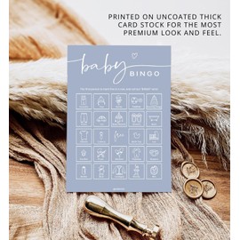 GardenCity Baby Shower Bingo Game for Boy or Girl, Pre-Filled Fun Baby Shower Activity, 50 Cards, Blue