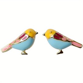 Cute Bird Stud Earrings for Women 14k Gold Plated Tiny Small Animal Pet Enameled Blue Yellow Pink Feather Birds Stud Earrings Dainty Jewelry Gift