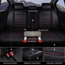 DISUTOGO Car Seat Covers Fit for Hyundai Kona 2018-2025 Waterproof Faux Leather Seat Covers Cushion Protector Car seat Covers Compatible Airbag(5 Seats, Black-Redline)