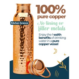 Kitchen Science Pure Copper Water Bottle (34 oz/ 1000 ml) with Free Sleeves and Carrying Bag | Pure Copper Vessel | Copper Water Bottle for Drinking Water