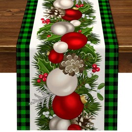 Nepnuser Black and Green Buffalo Check Plaid Christmas Table Runner 72 Inches Long Gingham Xmas Decoration Holiday Home Kitchen Decor