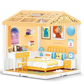 Hallisun LED Building Blocks for Adults, 1:24 DIY Miniature Dollhouse Kits with Roof & Dustproof Cover, Tiny House Toy Building Sets for Kids Ages 8-12-15, Birthday Hobbies Gift for Men Women Boy Girl