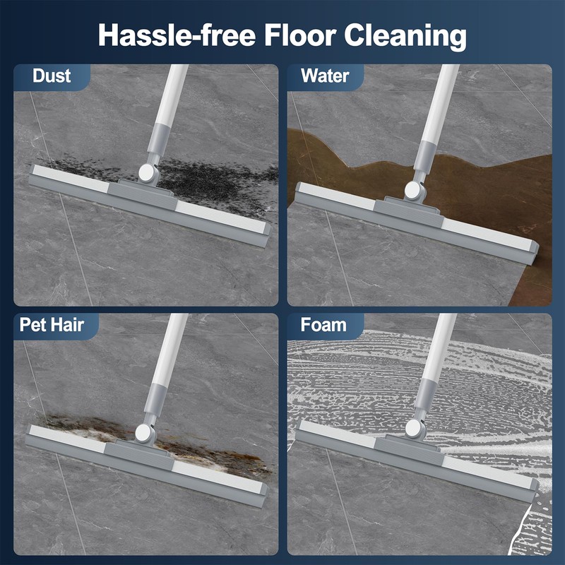 AZLIFEEU Adjustable Floor Squeegee with Replaceable Blade - Long Handle