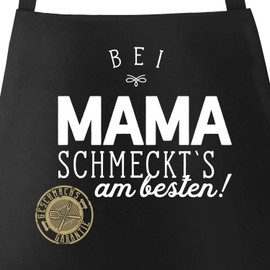 MoonWorks BBQ Apron with Quote "Bei Mama schmeckt's Best Grillen" [German Text] Cooking Cotton Apron Kitchen Apron