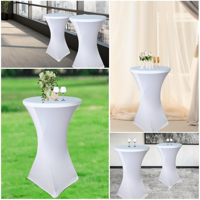 2 Pack White Cocktail Spandex Stretch Square Corners Tablecloth|32"x43" Cocktail