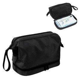 Large Travel Toiletry Bag, Men Double Layer Organizer with Wet and Dry Separation, Water-Resistant Shaving Kit, Black