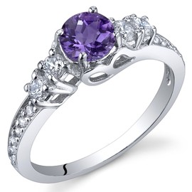PEORA Amethyst Solstice Ring for Women 925 Sterling Silver, Natural Gemstone, 0.50 Carat Round Shape, Comfort Fit, Size 9, Engagement, Promise, Statement Ring, February Birthstone Ring