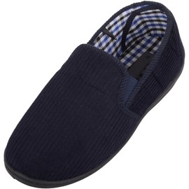 ABSOLUTE FOOTWEAR Mens Easy Slip On Wide Fitting Winter Slipper with Twin Gusset - Navy - UK 9
