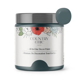 Country Chic All-in-One Chalk Paint for Furniture, Cabinets, Home Decor, Eco-Friendly, Matte Finish, Built-In Primer & Top Coat for Wood, Metal - Jitterbug (Dark Teal) - Pint 16 oz (475 ml)