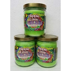 Smoke Odor Exterminator 13 oz Jar Candles Hippie Love, (3) Set of Three Candles.