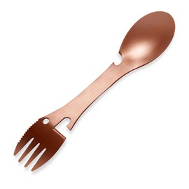 5 in 1 Sporks Stainless Steel Camping, Spoon Fork Knife Combo with Bottle Can Opener, Multifunctional Travel Utensil for Outdoor Backpacking, Hiking, Hunting, Fishing (Rose Gold)