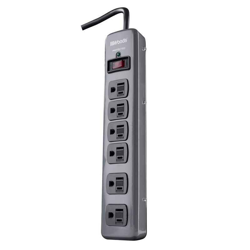 Southwire Woods Metal Surge Protector - 6 Outlets - Lighted