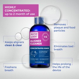 ALIGNER Cleaner Rinse, Concentrated, Water Dent, Clean aligners, retainers, dentures, Mouth Guards - 2 Month Supply, (Pack of 1 - Value of 101 fl.oz), Alcohol Free, Minty & Fresh. Made in USA