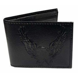 Mascorro Men's Open Wing Eagle Slim Billfold Leather Wallet - Black