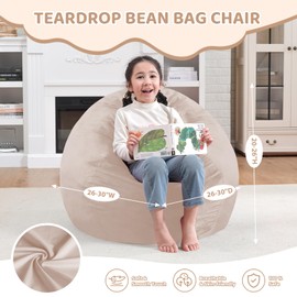 SIMFLAG 2.5Ft Bean Bag Chair, Memory Foam Filling Bean Bag Chairs with Velvet Cover, Removable and Machine Washable Cover, Teardrop Bean Bag Chair for Adults,Teens and Kids - Beige