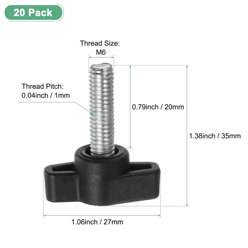 M METERXITY 20-Pack Thumb Screws, M6x20mm Tee Wing Knobs, Plastic