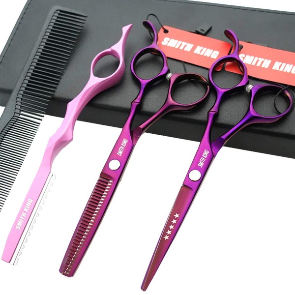 Smithking 6.0 Inches Professional Hair Cutting Thinning Scissors Set with Razor 4 Piece Set Violet