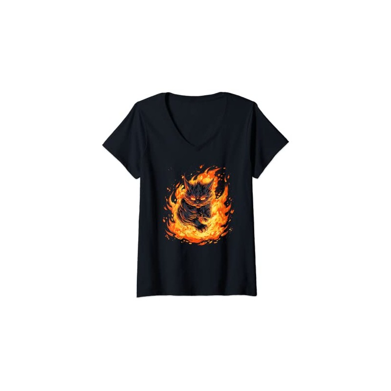 Womens Burning devil Hellcat V-Neck T-Shirt