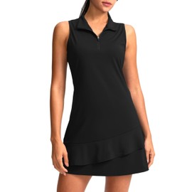 G Gradual Tennis Dress for Women Golf Outfits with Shorts and Pockets Sleeveless Active Exercise Athletic Dresses for Women(Black,XXL)