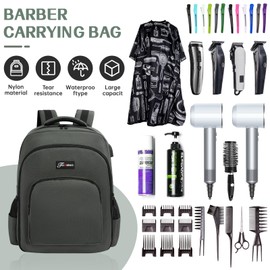 TORIBIO Barber Supplies Bag for Clippers and Supplies, Hairstylist Clipper Portable Backpack for Barber Tools (Gray)
