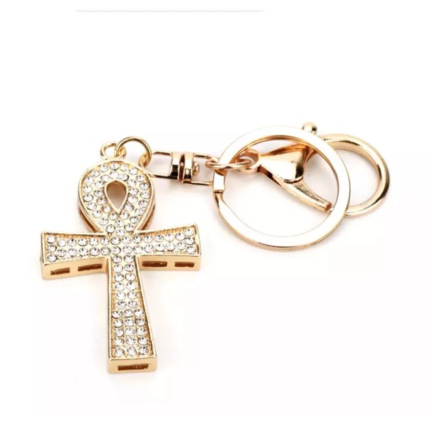 Ankh Egyptian Gold Crystal keychain rings Afrocentric Pendant Charm