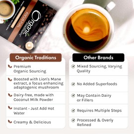 ​Organic Traditions Focus Fuel Mushroom Coffee – Organic Instant Mushroom Coffee with Lion’s Mane, Adaptogens, MCTs & Coconut Milk Powder – Supports Focus, Memory & Creativity (20 Servings) 280g/10oz