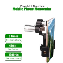 MMini telescope Portable for smartphone, phone monocular with adapter travel compact monocular for camping hunting birdwatching 8x20 HD Small Telescope for adults pocket Monocular Zoom Focus