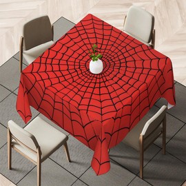 Skonsati Scary Spider Web Square Tablecloth Fabric Table Cover for Square or Round Table 36 x 36 inches Stain and Wrinkle Resistant Seasonal Decorative Table Cloth
