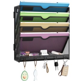 Organizador de archivos de pared colgante de 5 niveles, organizador de correo y organizador de papel de escritorio, elegante soporte de carpeta de arc