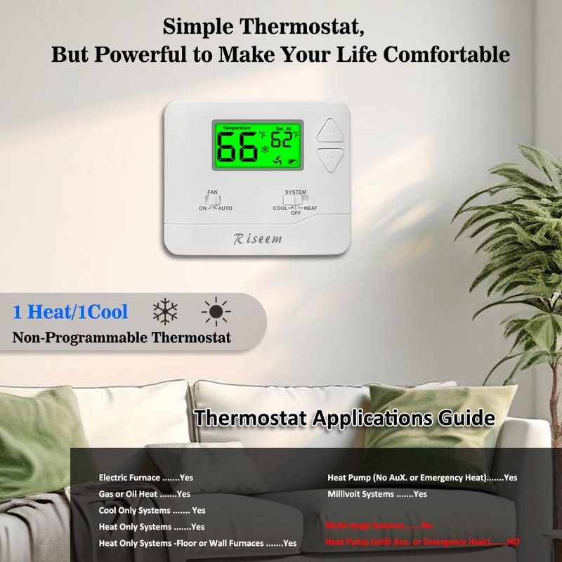 Non-Programmable Thermostats for Home Conventional Single-Stage Systems, up to 1