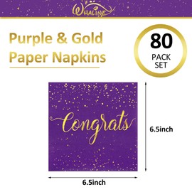 Whaline 80Pcs Congratulation Paper Napkin Gold Foil Congrats Dinner Napkin Purple Graduation Party Disposable Lunch Napkins for Engagement Baby Shower Celebration Party