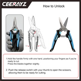 CEERAYZ 185mm All Purpose, Heavy Duty Scissors, Garden Shears, Scissors for DIY Projects, Office, Production Lines, Pruning, with Protective Sheath and Magnetic Holder (Black/Blue)
