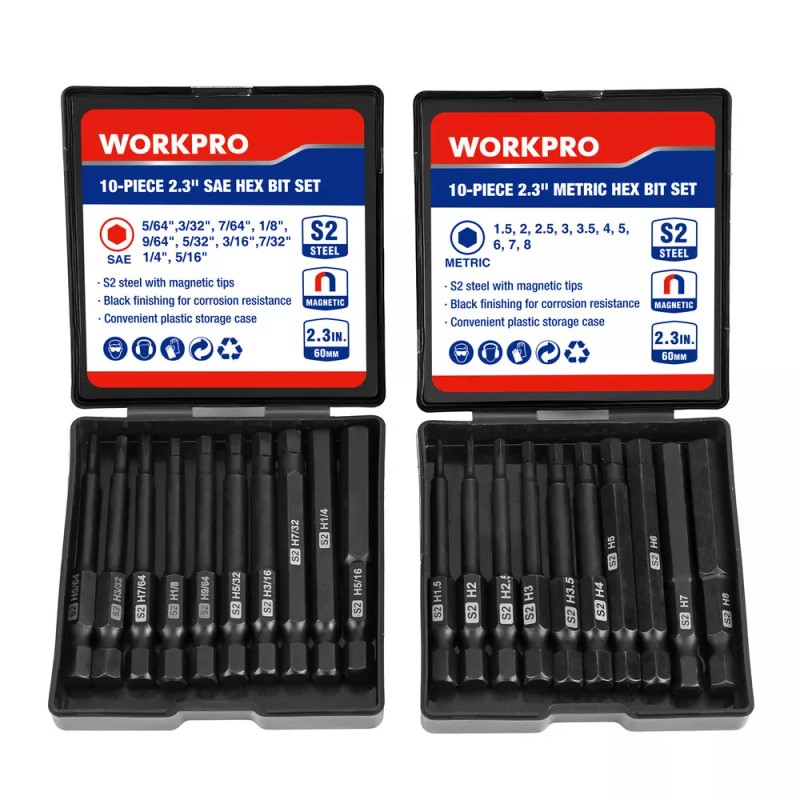 WORKPRO 20pcs Hex Head Allen Wrench Drill Bit Set Metric
