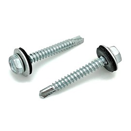 100 Qty #10 x 1-1/2" Zinc Hex Head Roofing Screws w/Bonded EPDM Washer (BCP1092)