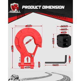 AMBULL 3/8" Winch Hook & Winch Cable Hook Stopper Sets, Heavy Duty Grade 70 Forged Steel Recovery Hook with Safety Latch, Included Allen Wrench,Max 37,478 Lbs, Red