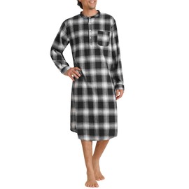 Latuza Men's Long Sleeves Cotton Flannel Nightshirt Nightgown 3X Black