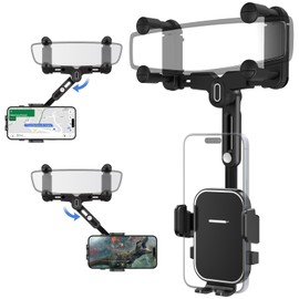 SOOPII Rearview Mirror Phone Holder for Car, 360° Rotating and Retractable Rear View Mirror Phone Mount with Adjustable Length, Universal Car Phone Holder for 4-7 Inch Cell Phones (Detachable)