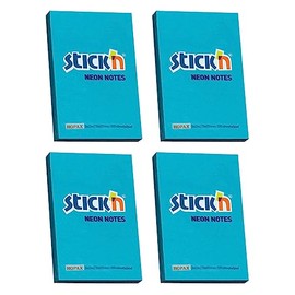 Stick’n Sticky Post Script Memo Pad Notes #2 76x51mm Neon Blue Pack of 4 Pads Stick & Remove It