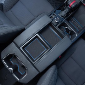TOPINSTALL Premium Rubber Liners Compatible with 2022-2024 2025 Toyota Tundra Accessories Non-Slip Anti Dust Cup Holder Inserts, Center Console Liner Mats, Door Pocket Pads - 30 PC Set (Blue Trim)