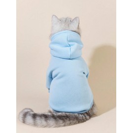 QWINEE Basic Dog Hoodie, Dog Warm Jacket, Cat Apparel, Dog Shirt, Dog Clothes for Puppy Kitten Small Medium Dogs Cats Light Blue S