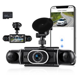 360° View 4 Channel Dash Cam with 2K Front and Rear Inside Left Right, 3-Inch Touch Screen Dash Camera for Cars, G-Sensor Loop Recording WiFi Night Vision Recording Parking Mode Monitor+64G TF Card