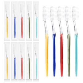 Homvle - Paquete de 100 cepillos de dientes desechables envueltos individualmente, cerdas medianas suaves para viajes a granel para adultos/niños, artículos de cambiador de hotel, 5 colores.