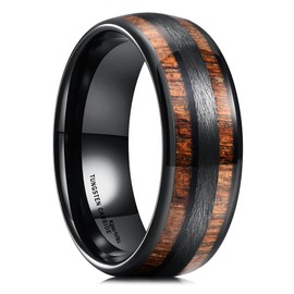 King Will Nature 8mm Mens Domed nature Koa Wood Inlay Black Tungsten Carbide Ring Wedding Band 7