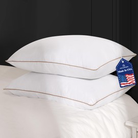 Peace nest Bed Pillows Standard Size 20x26 Inches Set of 2 Made in USA Goose Feathers and Down with Cotton Cover Hotel Collection Luxury Soft Sleeping White Pillow