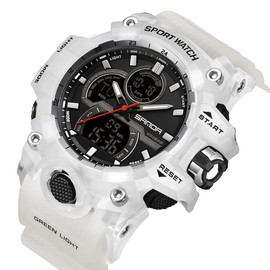 FANMIS Men's Solar Powered Casual Quartz Wrist Watch Analog Digital Multifunctional Black Sports Watch (Z White)