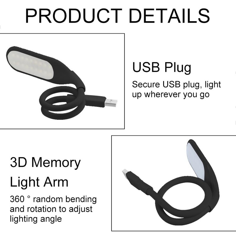 USB Connection Reading Lamp, USB Gooseneck, Dimmable Reading Light, Computer