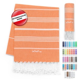 LeStoff Hammam Towel - 100% Organic Cotton, 95 x 180 cm, Prewashed, Absorbent, Quick Drying, Lightweight, Compact, Sand-Free, Beach Towel, Travel Towel, Bath Towel, Large Beach Towel (Orange)